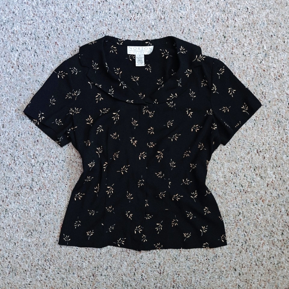 Norton McNaughton Black and Gold Floral Blouse size Small
